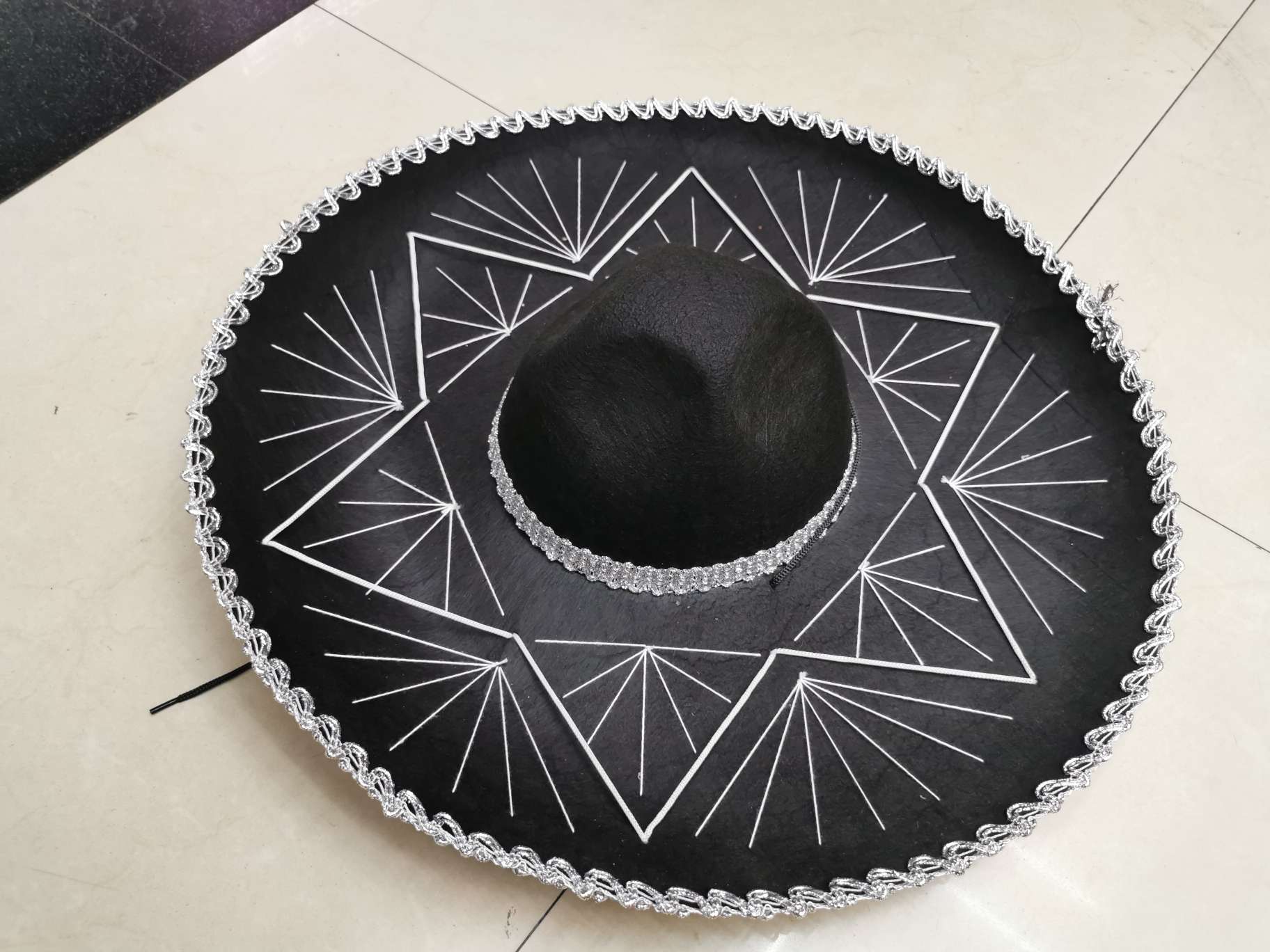 黑色墨西哥帽手缝六星黑色大号详情图1