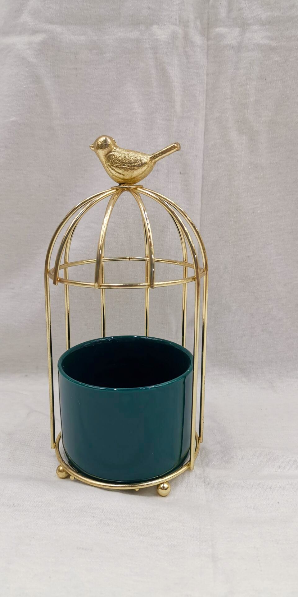 Birdcage electroplated iron frame ceramic flowerpot hydroponic plant succulent flowerpot day fork container