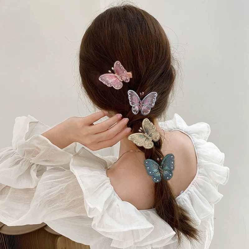 Super fairy-like gauze butterfly hair clip at the back of the head, female crystal hair clip, side clip, top clip, bangs clip, Korean Internet celebrity headwear Specification image