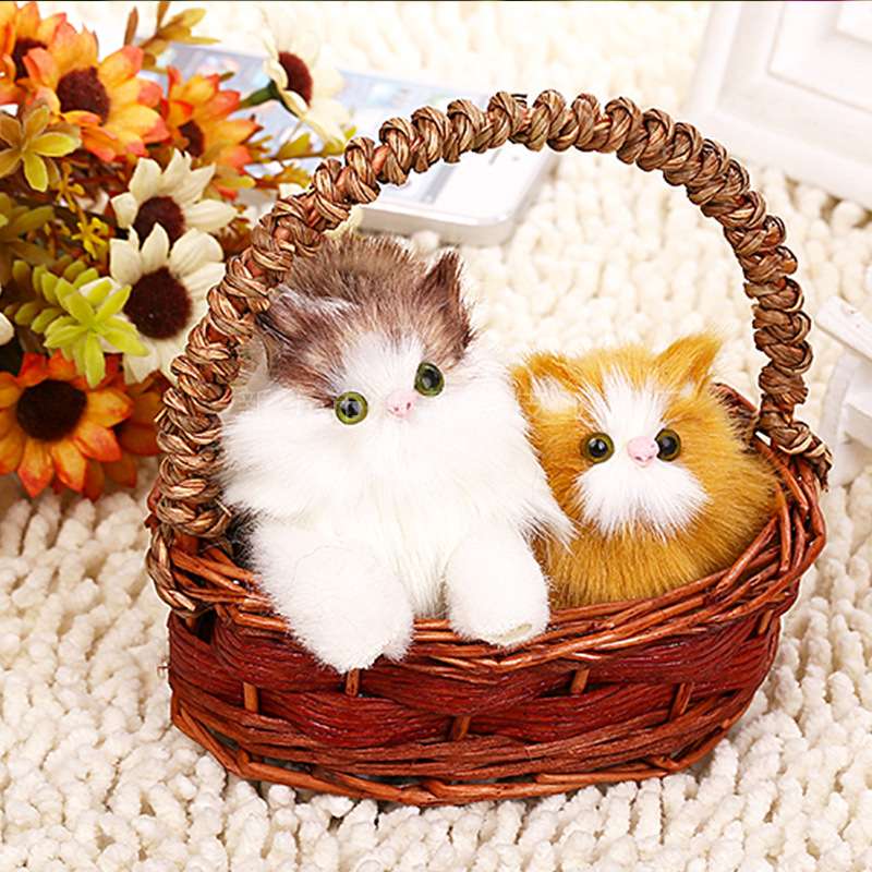 Brown and blue voice-controlled dual cat car accessories, birthday gifts, mixed-color plush toys