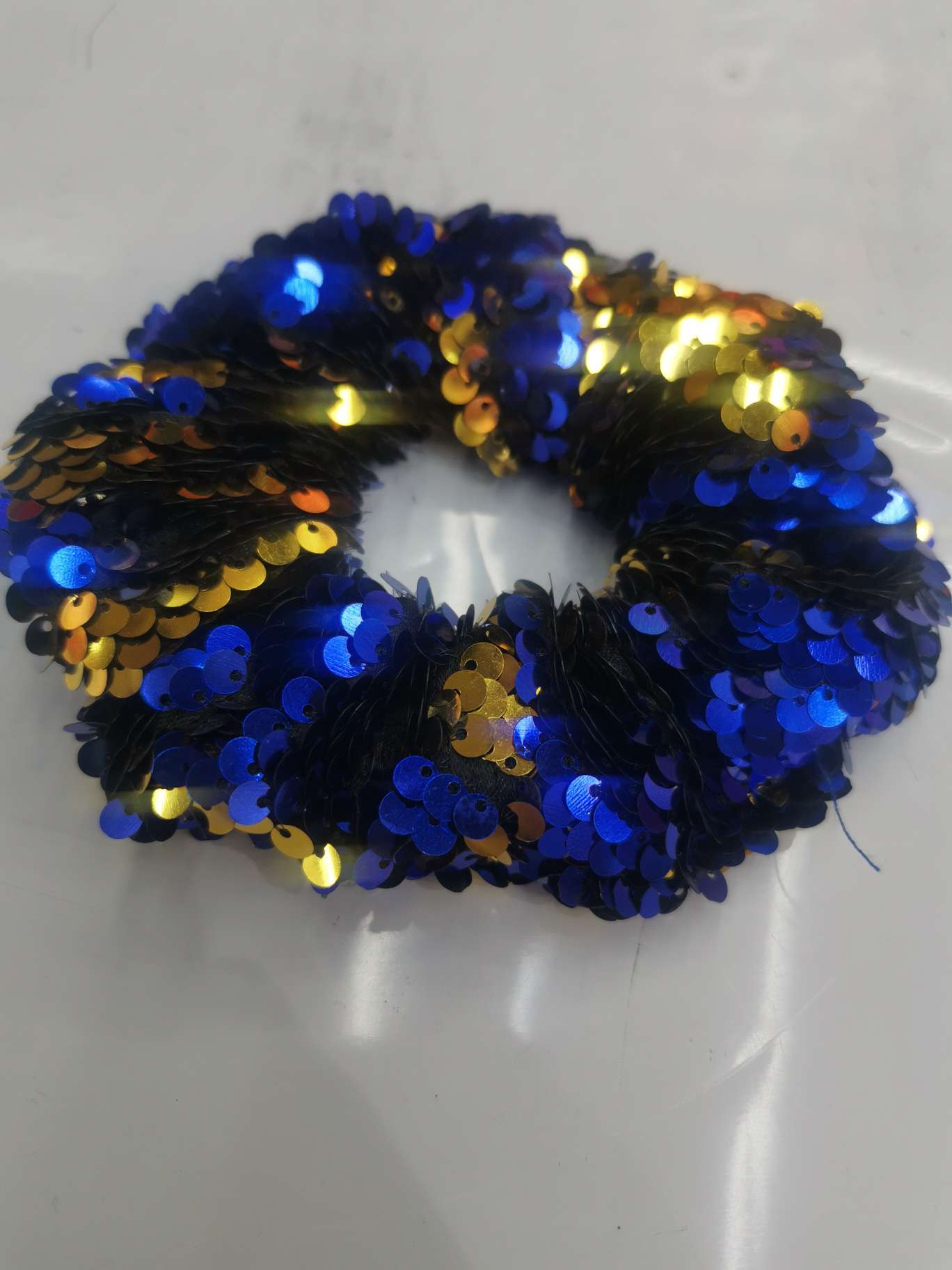Royal blue sequined scrunchie thumbnail
