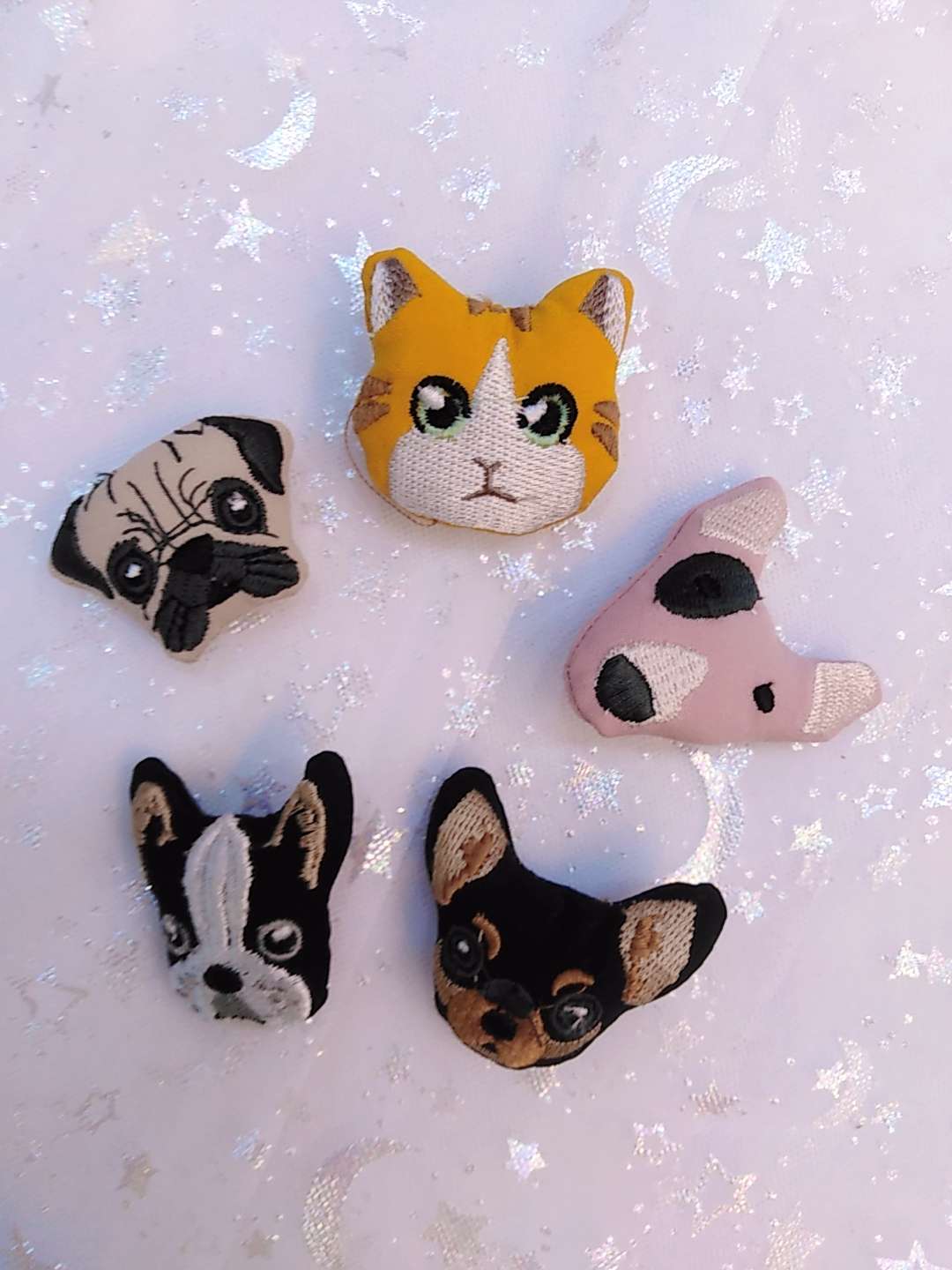 Kkspring cotton embroidered thread cat head dog head