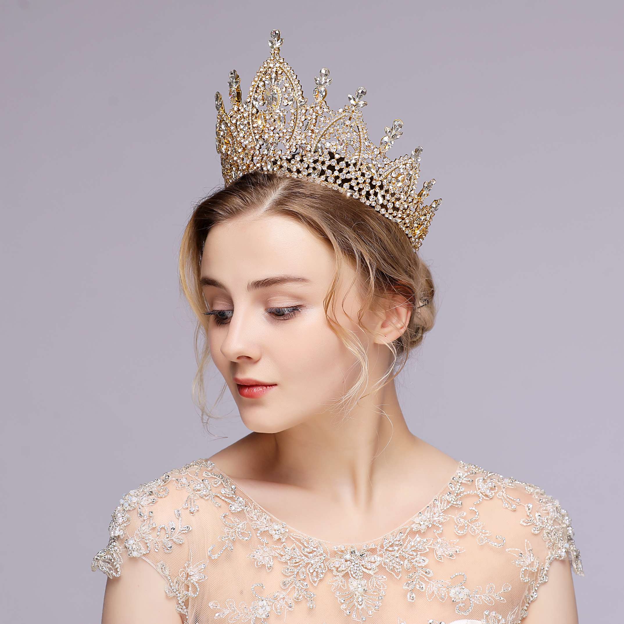 Large-sized claw chain crown wedding bride crown fashion show style Specification image
