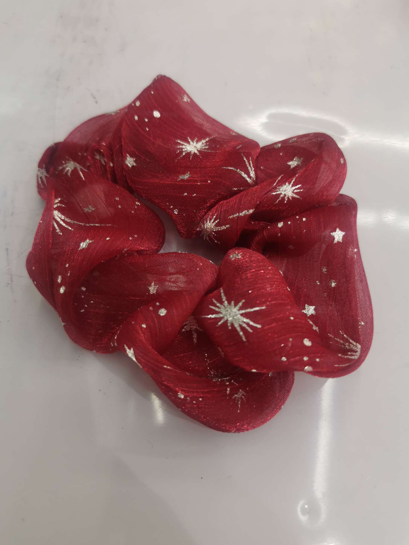 Burgundy gauze star scrunchie
