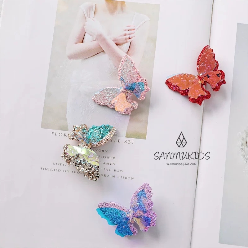 Super fairy laser butterfly female crystal hair clip, side clip, top clip, bangs clip, Korean Internet celebrity headwear Specification image