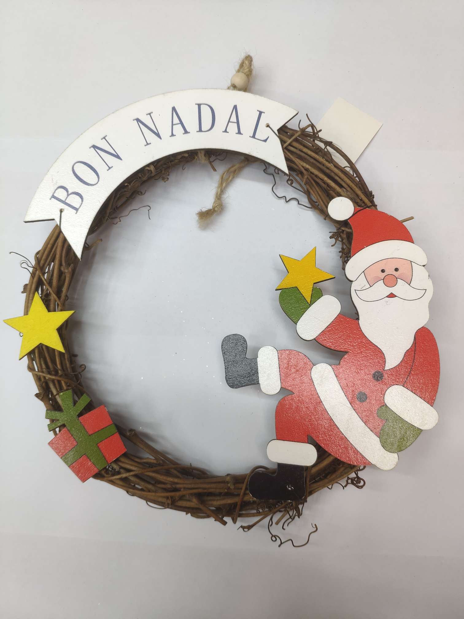 Small wooden Santa Claus pendant garland rattan ring thumbnail