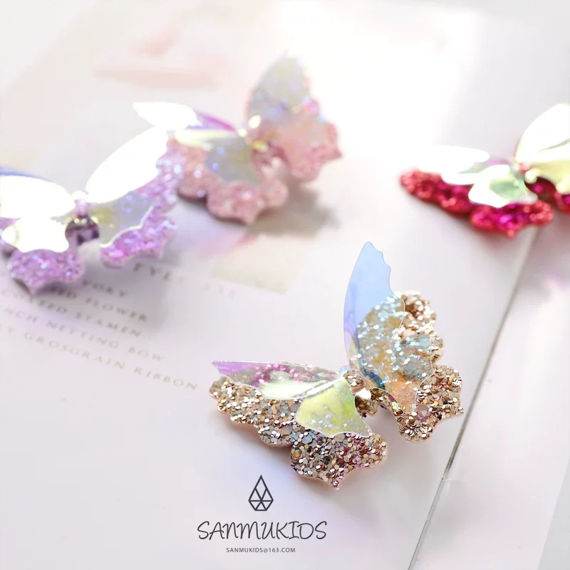 Super fairy laser butterfly female crystal hair clip, side clip, top clip, bangs clip, Korean Internet celebrity headwear