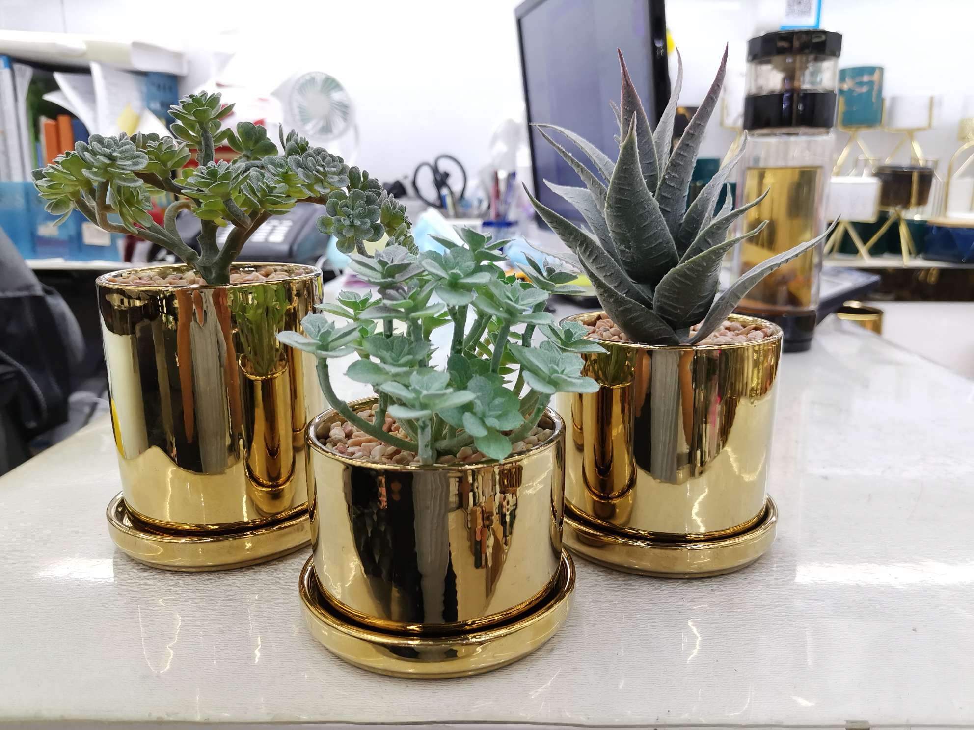 All gold plated belt tray succulent flowerpot simulation plant bonsai thumbnail