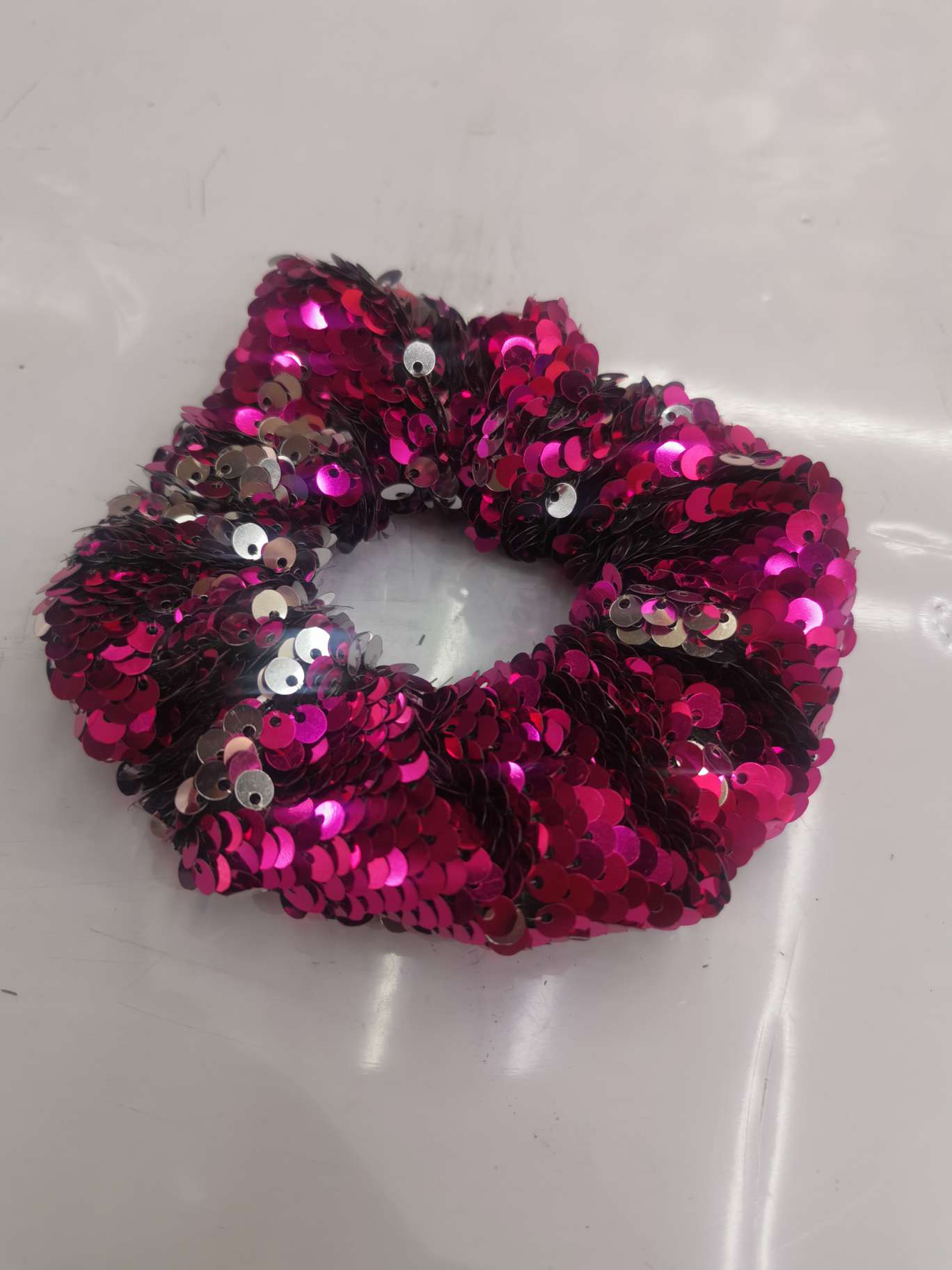 Plum red sequin scrunchie thumbnail
