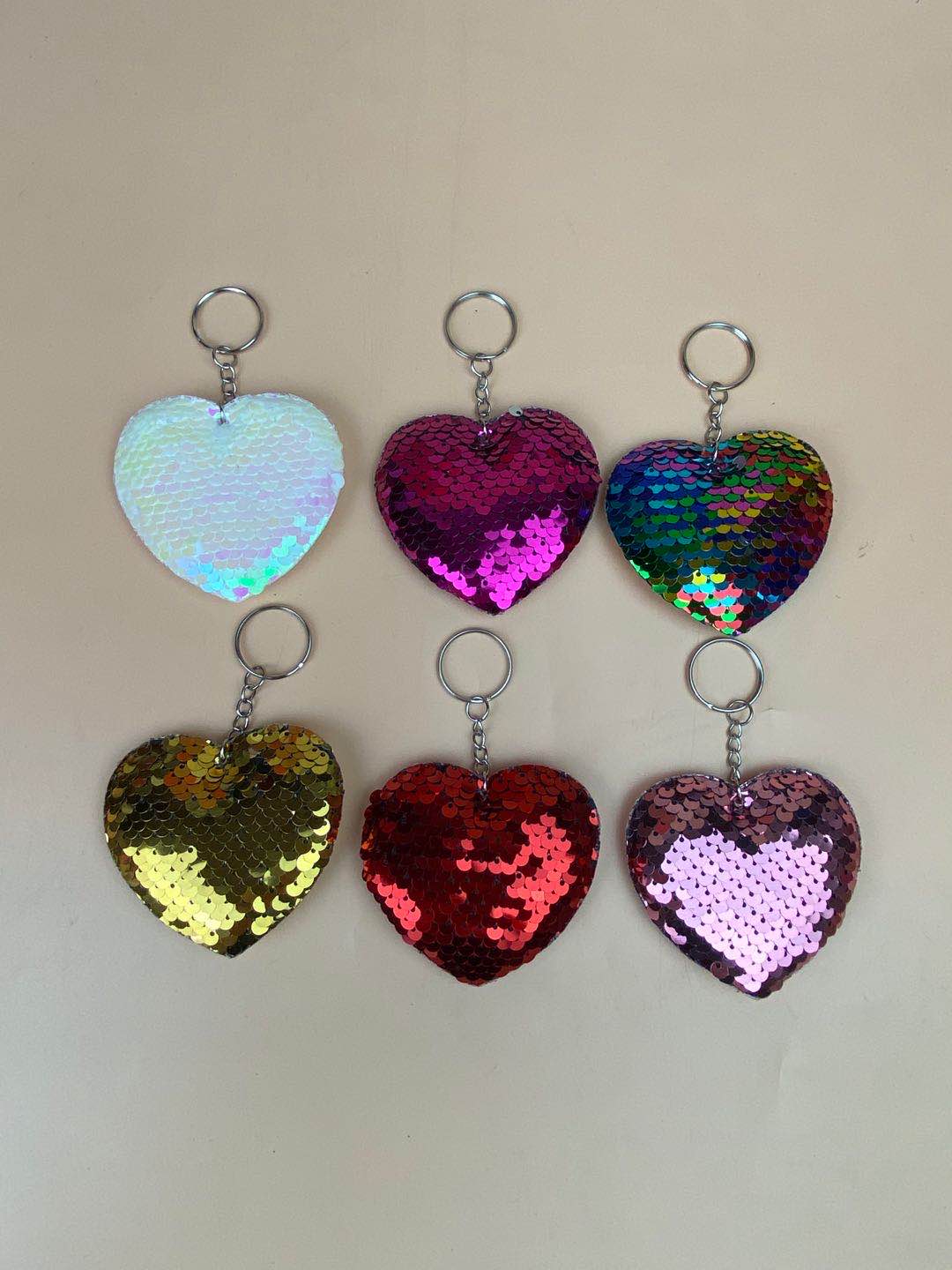 Sequined heart key chain