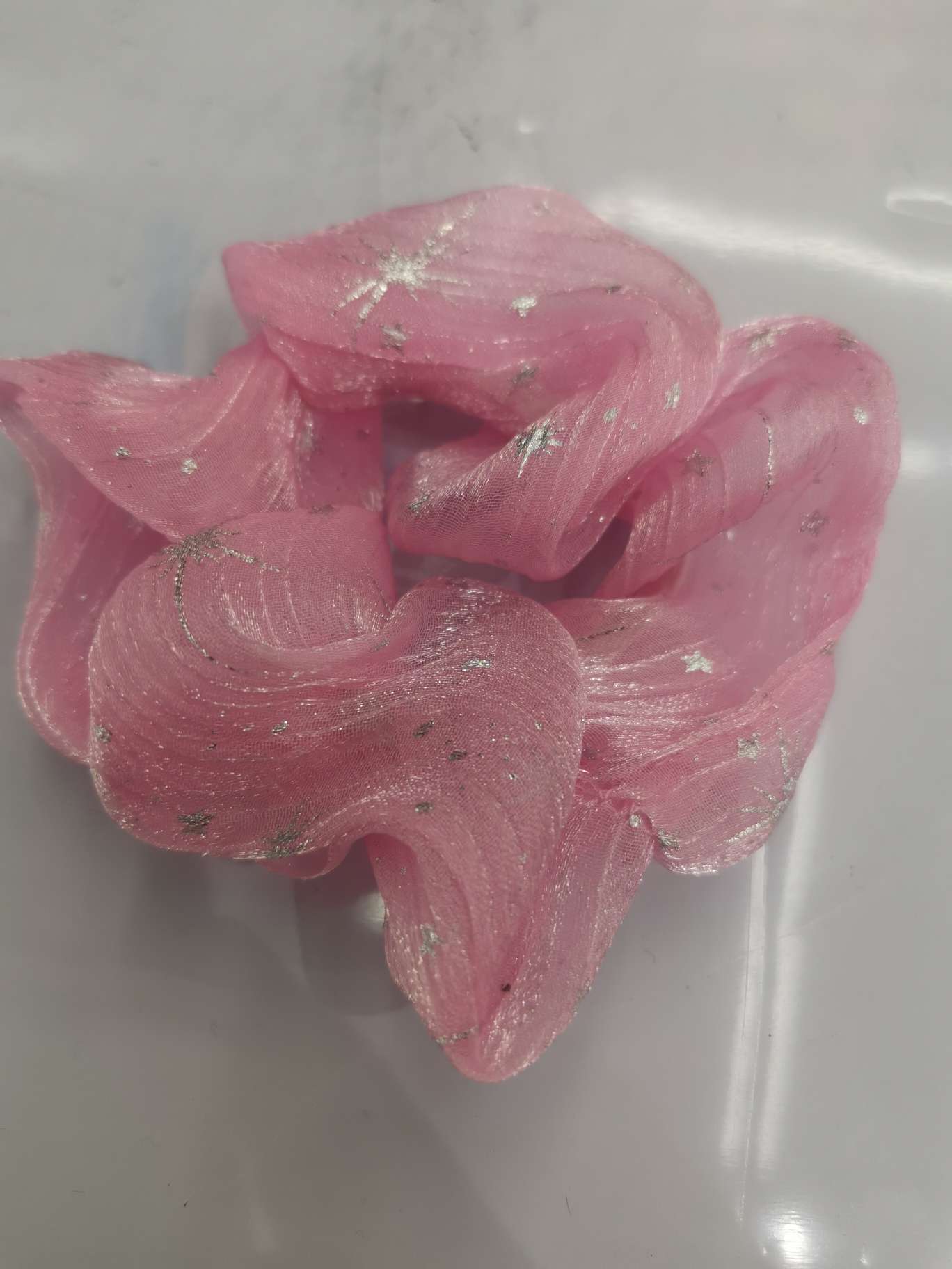 Pink five-pointed gauze scrunchie thumbnail