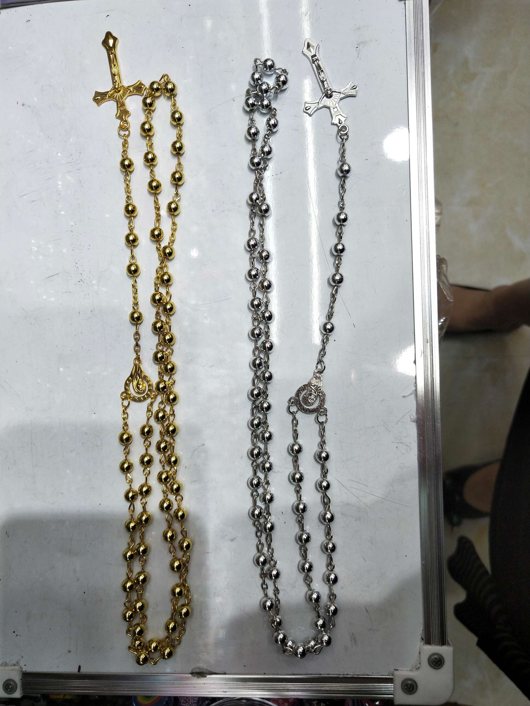 Gold ten silver cross necklace thumbnail
