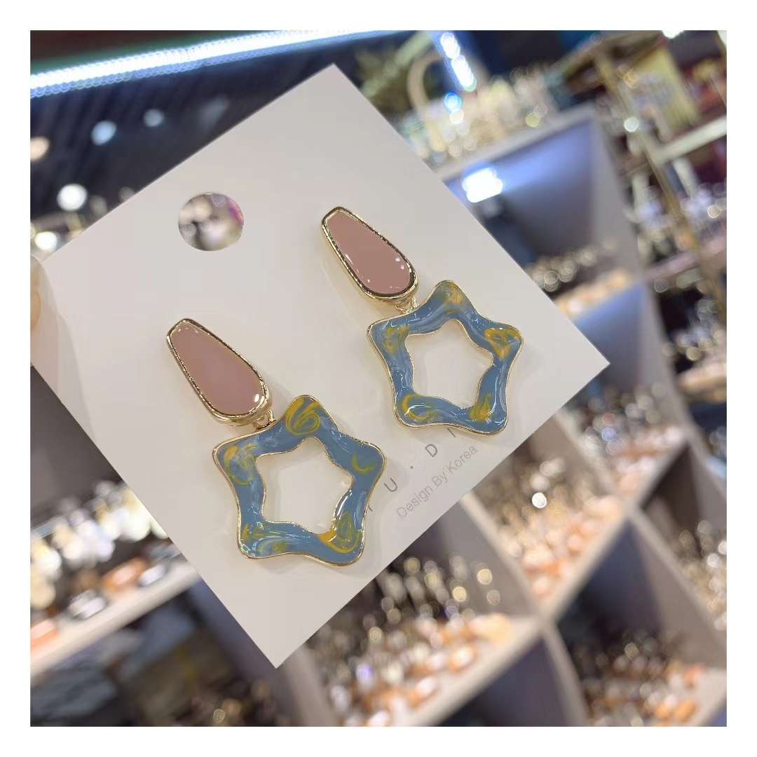 S925 silver needle hyun wind candy color big earrings five - pointed star web celebrity temperament joker earrings female multi - color optional thumbnail