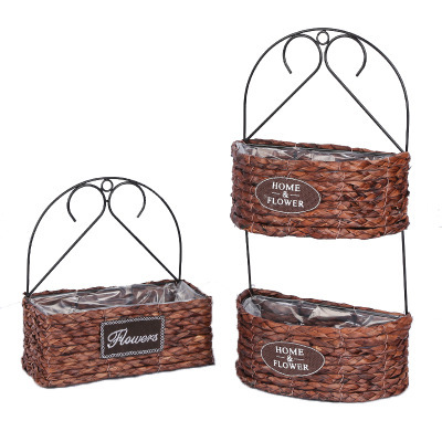 Crafts Straw Rope Woven Succulent Flowerpot Single And Double Layer Wall Hanging Willow Woven Hand-Woven Flower Basket Flower Stand Flowerpot Single Layer Flower Basket Specification drawing