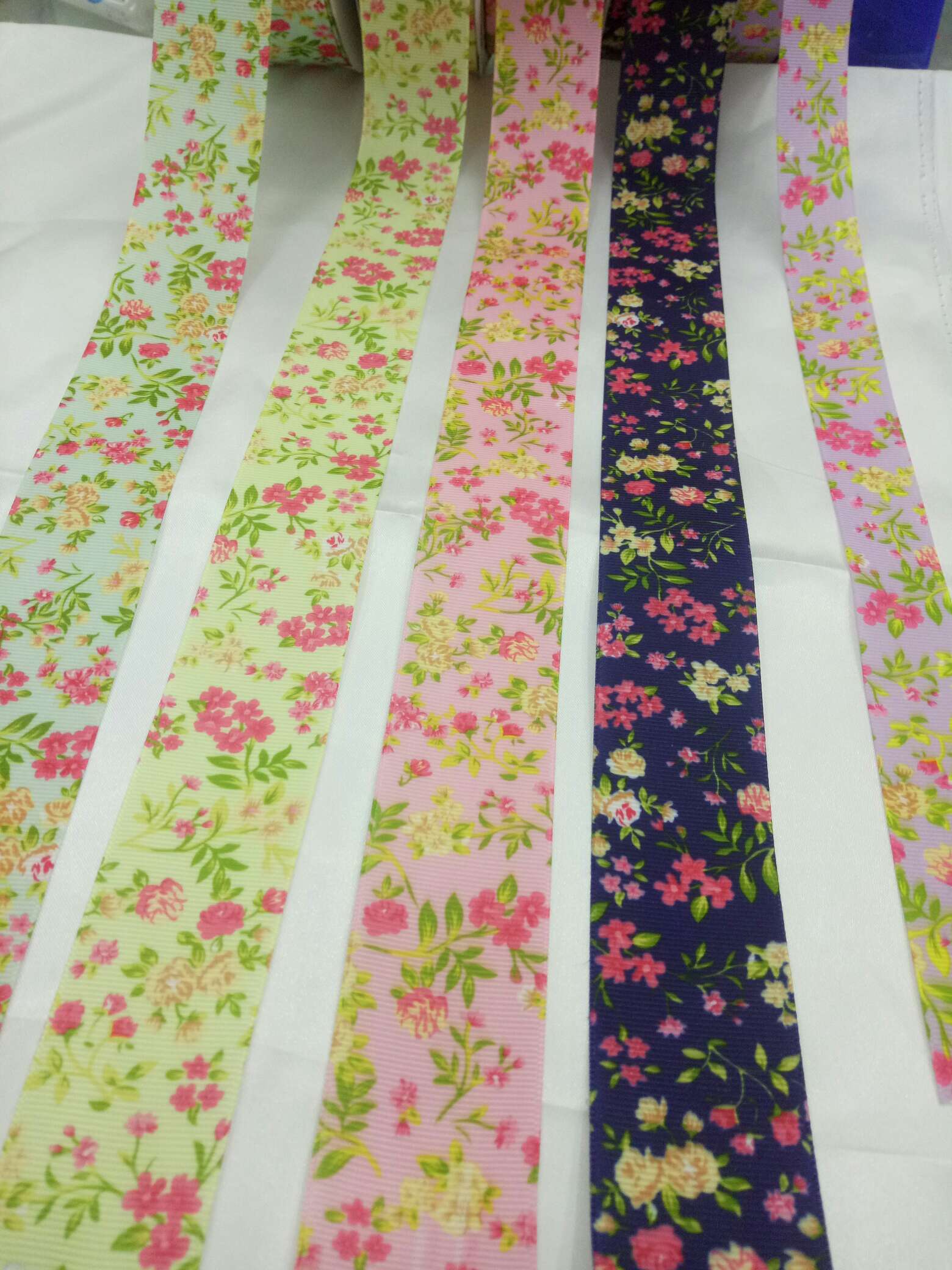 25mm ribbed printed small floral webbing