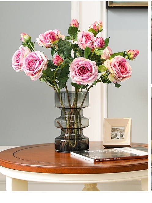 Nordic light luxury, original color material, grey glass vase, modern soft decoration, hydroponic flower arrangement, living room dining table decoration