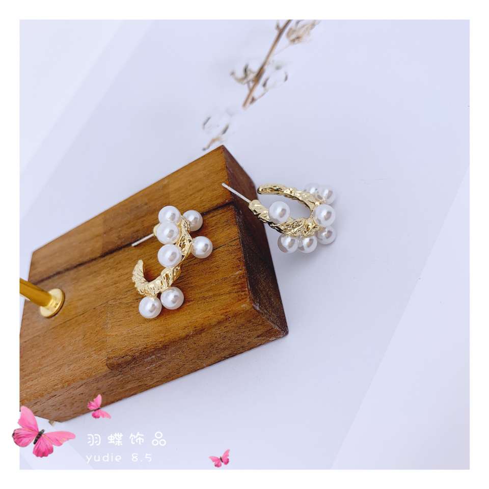 Retro S925 silver needle South Korean temperament simple pearl ear-stud girl heart super Immortal feather butterfly ornaments thumbnail