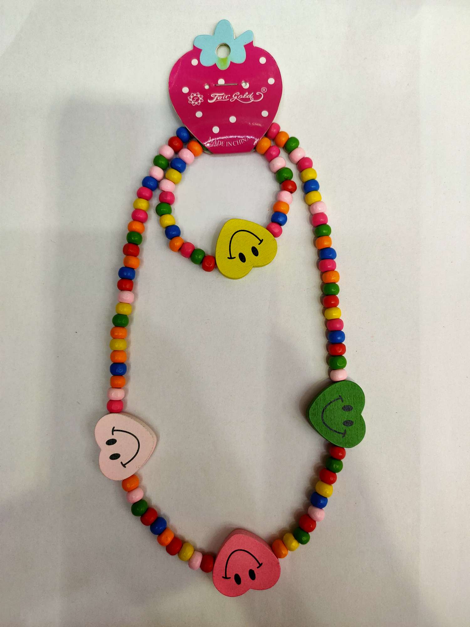 Pure big peach heart smiling face new sweet style children's wooden bead bracelet necklace set of colorful wood products thumbnail
