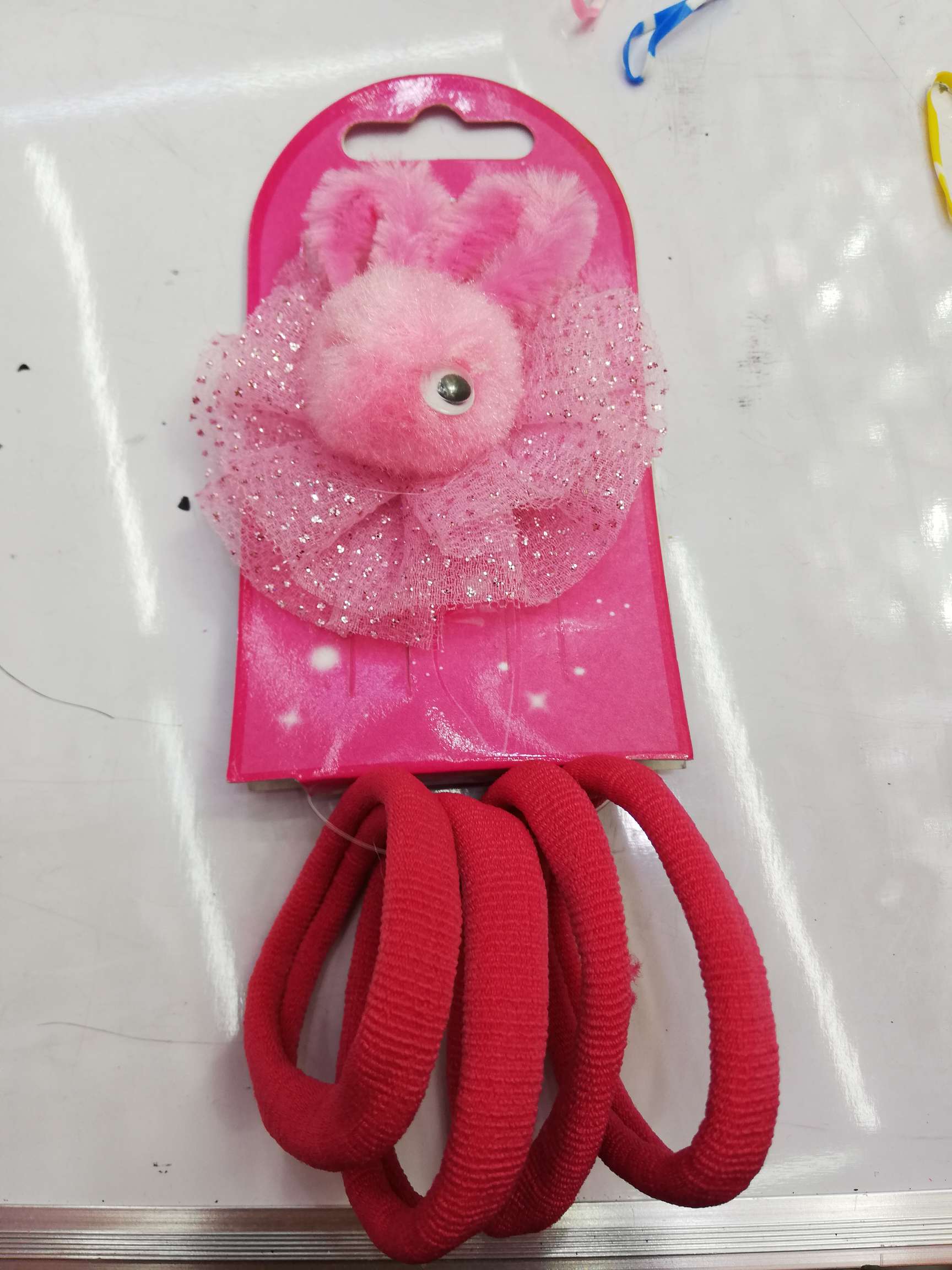 Fluffy rabbit hairpin ring set Cute pink hair accessory set thumbnail