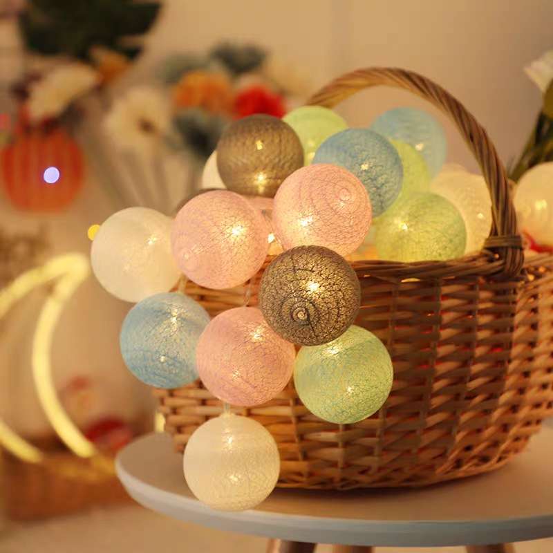 led color light strings, popular cotton thread ball battery lights, girlish bedroom decoration, dormitory decoration, creative hanging lights details Picture