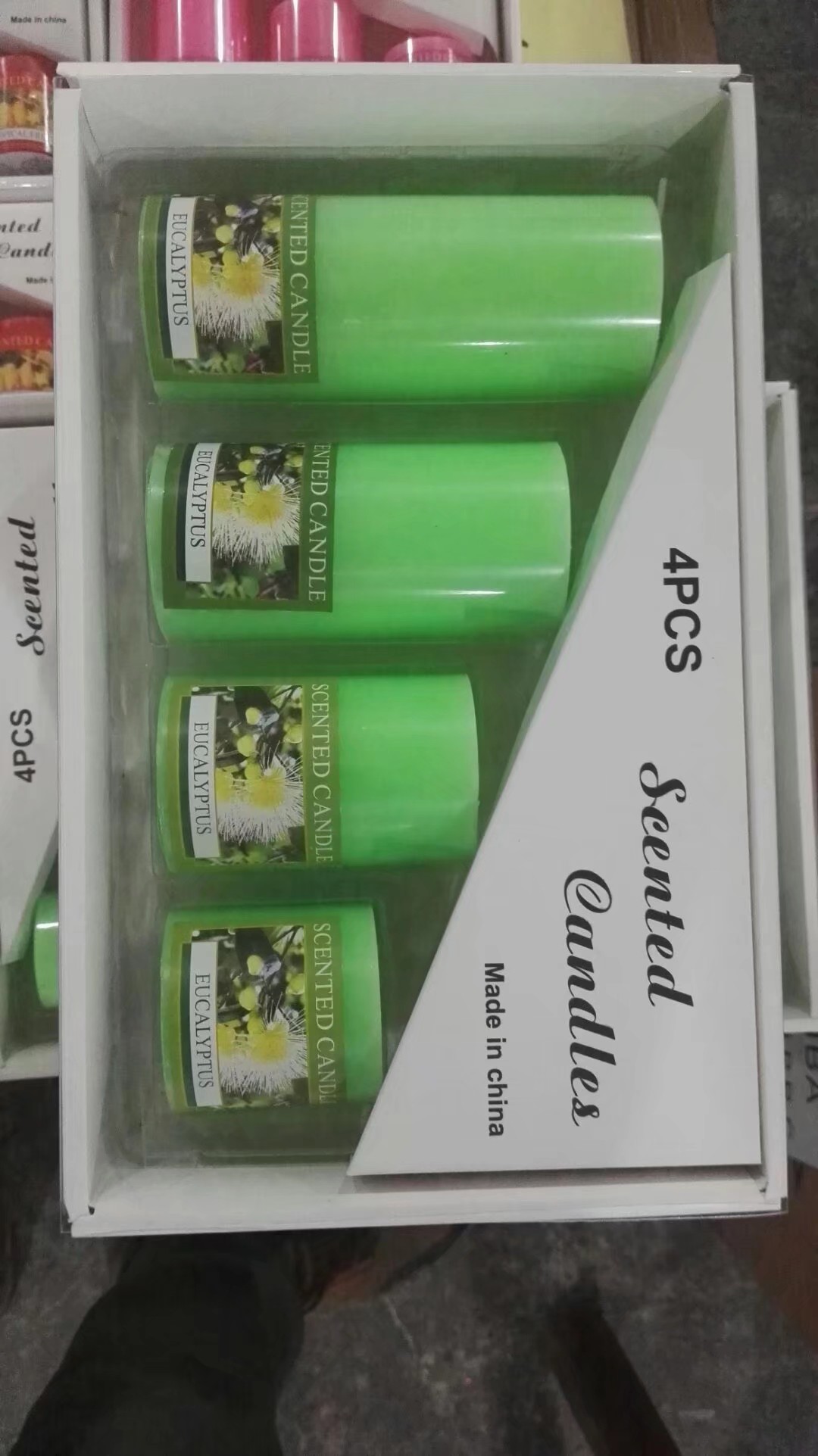 Full candle set box with open lid