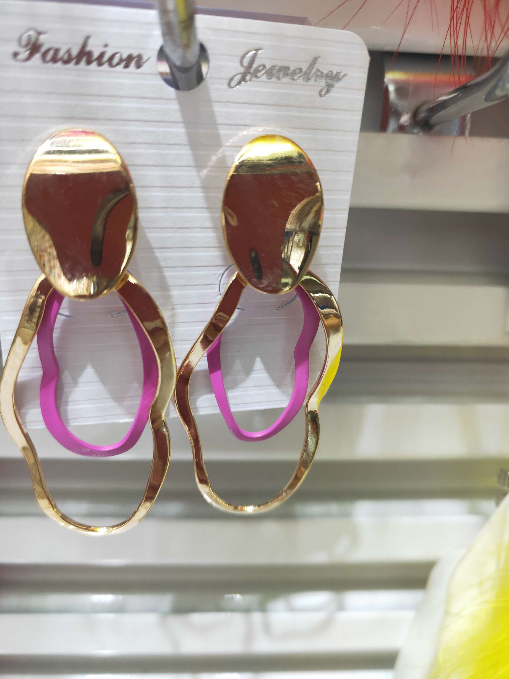 Spray-painted purple and gold girl spirit earrings thumbnail