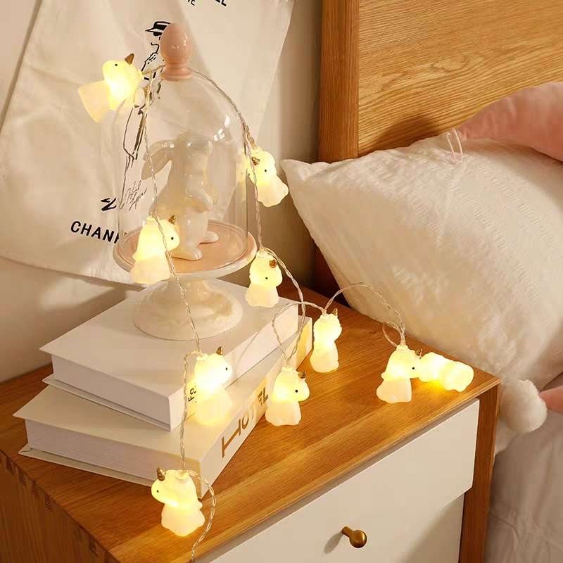 Little Pony Unicorn, cute battery box, colorful light string, children's room decoration, ins dormitory decoration, creative hanging lights details Picture
