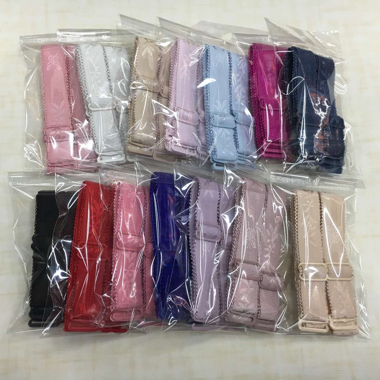 Bra strap 1.8 width Bra underwear jacquard strap independent packaging Complete color metal buckle polyester elastic strap thumbnail