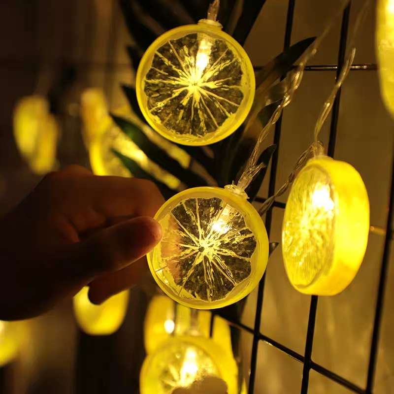String of lights, lemon fruit color lights, decorative lights, girls' ins romantic room decoration, starry sky battery lights
