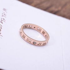 韩版时尚幸运罗马数字镀玫瑰金戒指女款食指环钛钢对戒饰品尾戒子