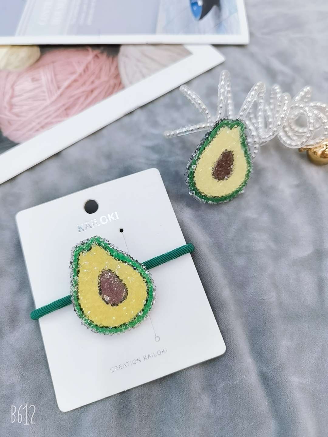 Korean crystal clear super flash diamond-encrusted fruit avocado hair cord hair ornament cute cartoon Jelly children's rubber band thumbnail