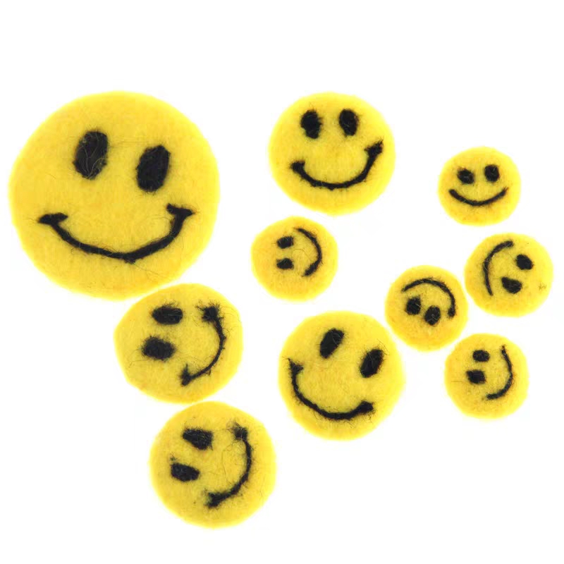 Wool Poke Poke 3 cm Smiley Face wool felt Emoji, Sunflower smiley Face DIY handmade children's accessories details Picture