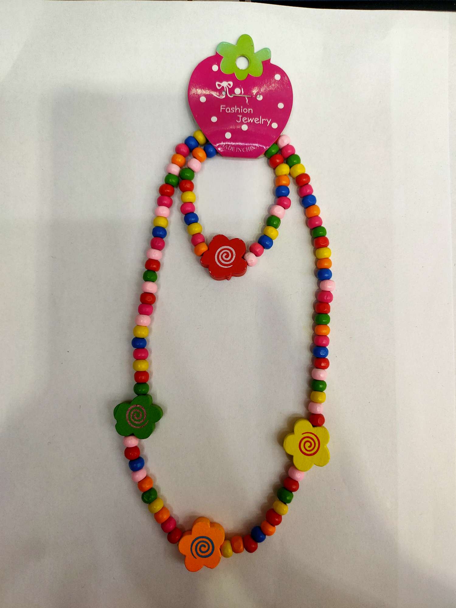 Pure five-leaf flower thread new sweet style children's wooden bead bracelet necklace set of colorful wood products thumbnail