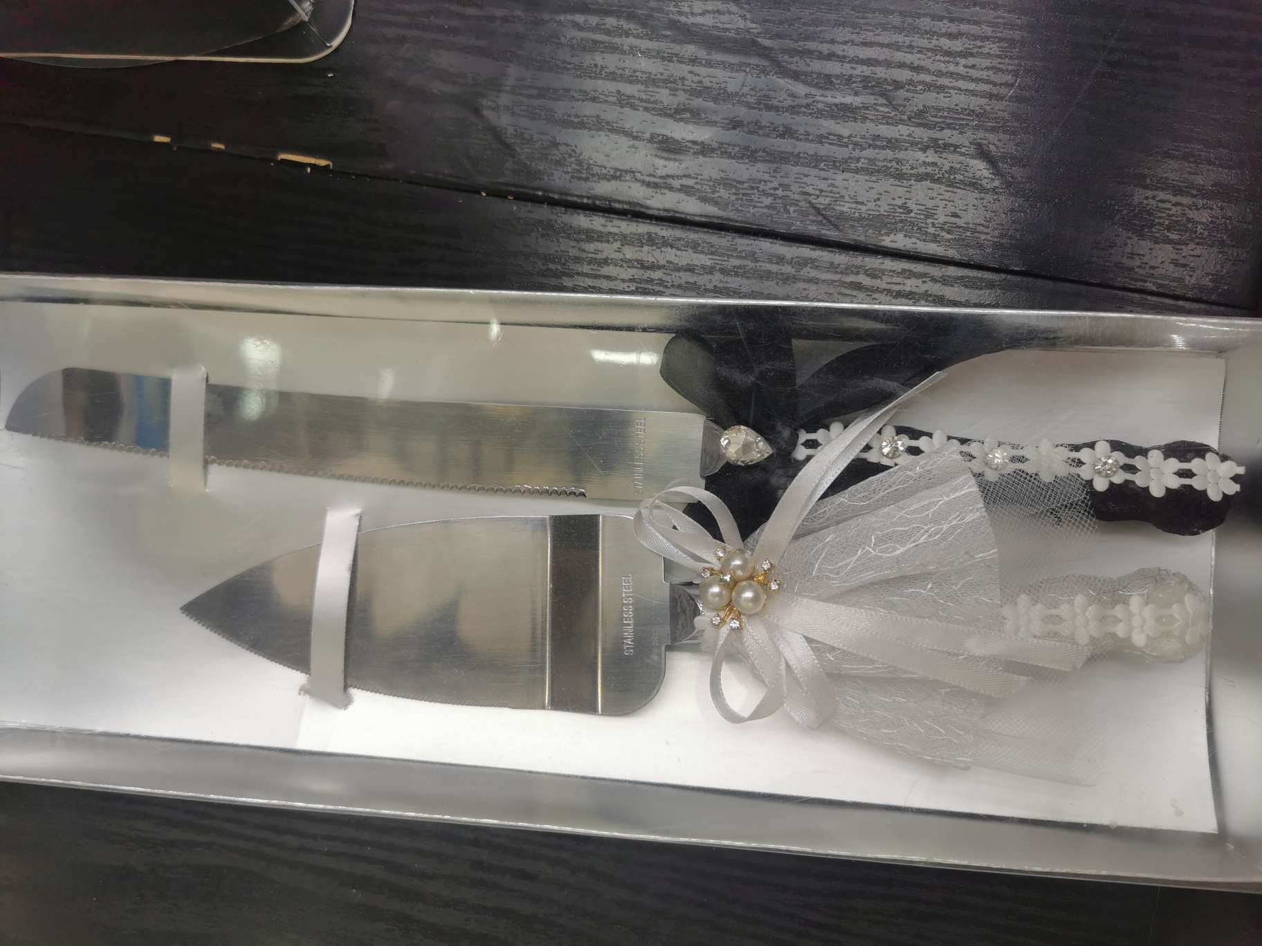 34cm wedding cake knife spatula, stainless steel, bride and groom export Only Love two-piece box wedding supplies details Picture