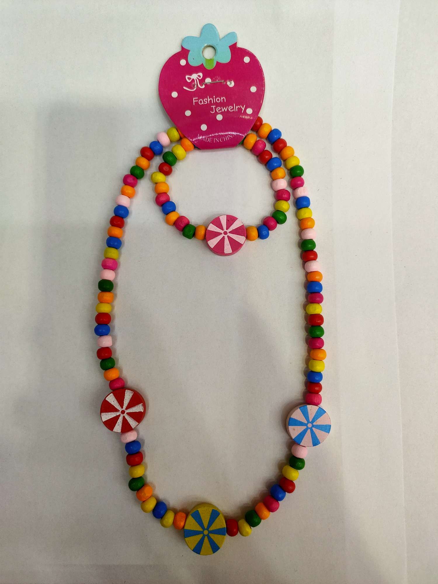 Pure round piece new sweet style children's wooden bead bracelet necklace set colorful wooden products