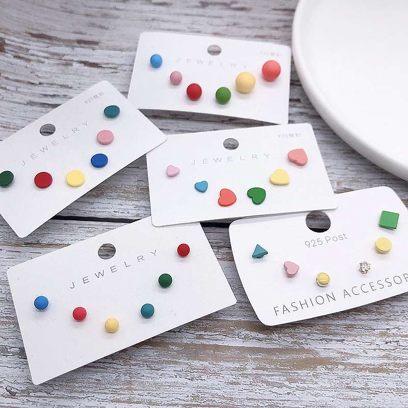 925 Silver Needle Stud earrings, color-preserving stud earrings, girlish style stud earrings, heart-shaped stud earrings