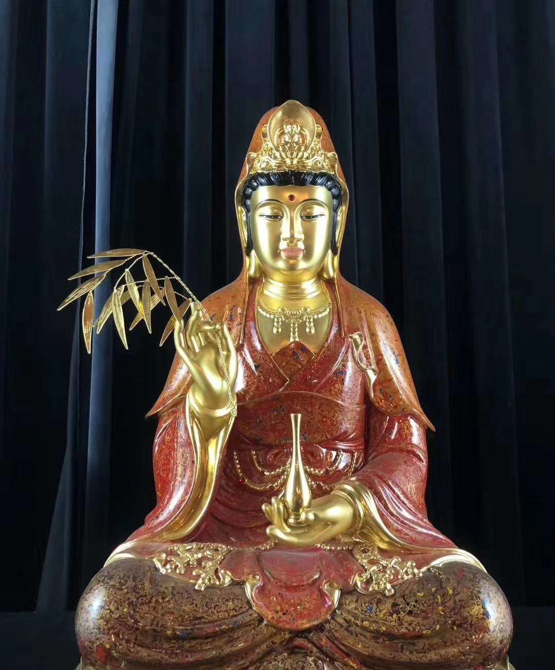 紫竹莲铜流光溢彩娑婆三圣观音地藏释迦佛像居家风水摆件008详情1