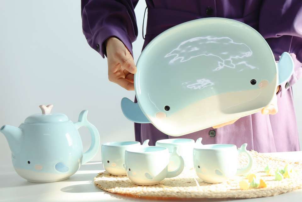 New cute ceramic tea set with handle tray, household cold water kettle set, customizable LOGO Specification image