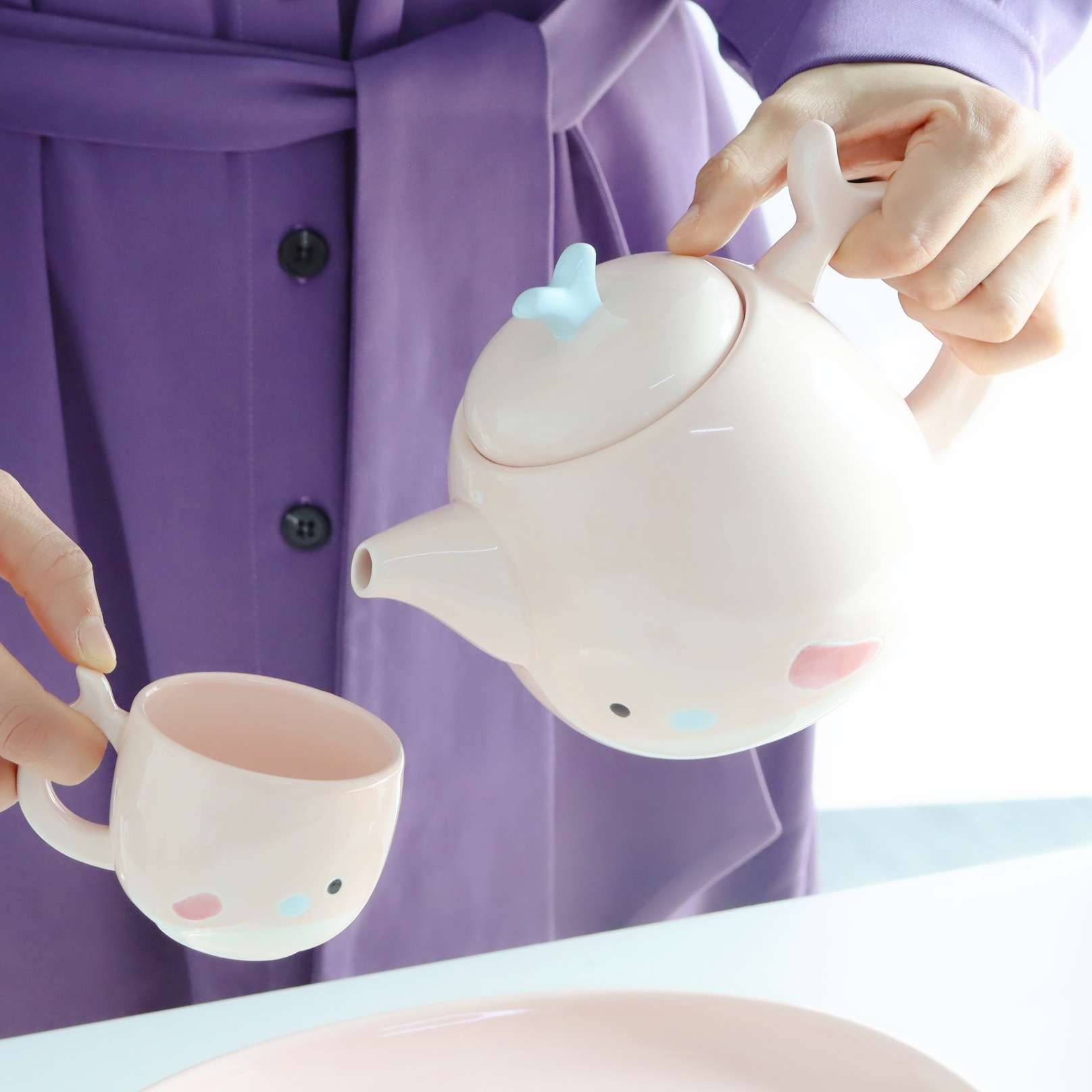 New cute ceramic tea set with handle tray, household cold water kettle set, customizable LOGO undefined