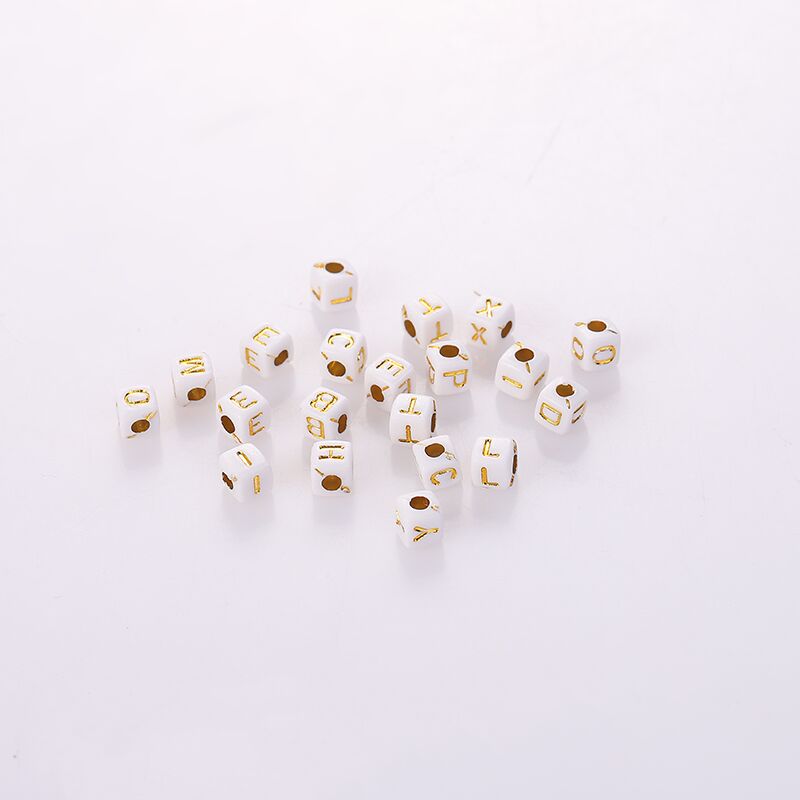 5mm letter beads with white background and gold characters details Picture