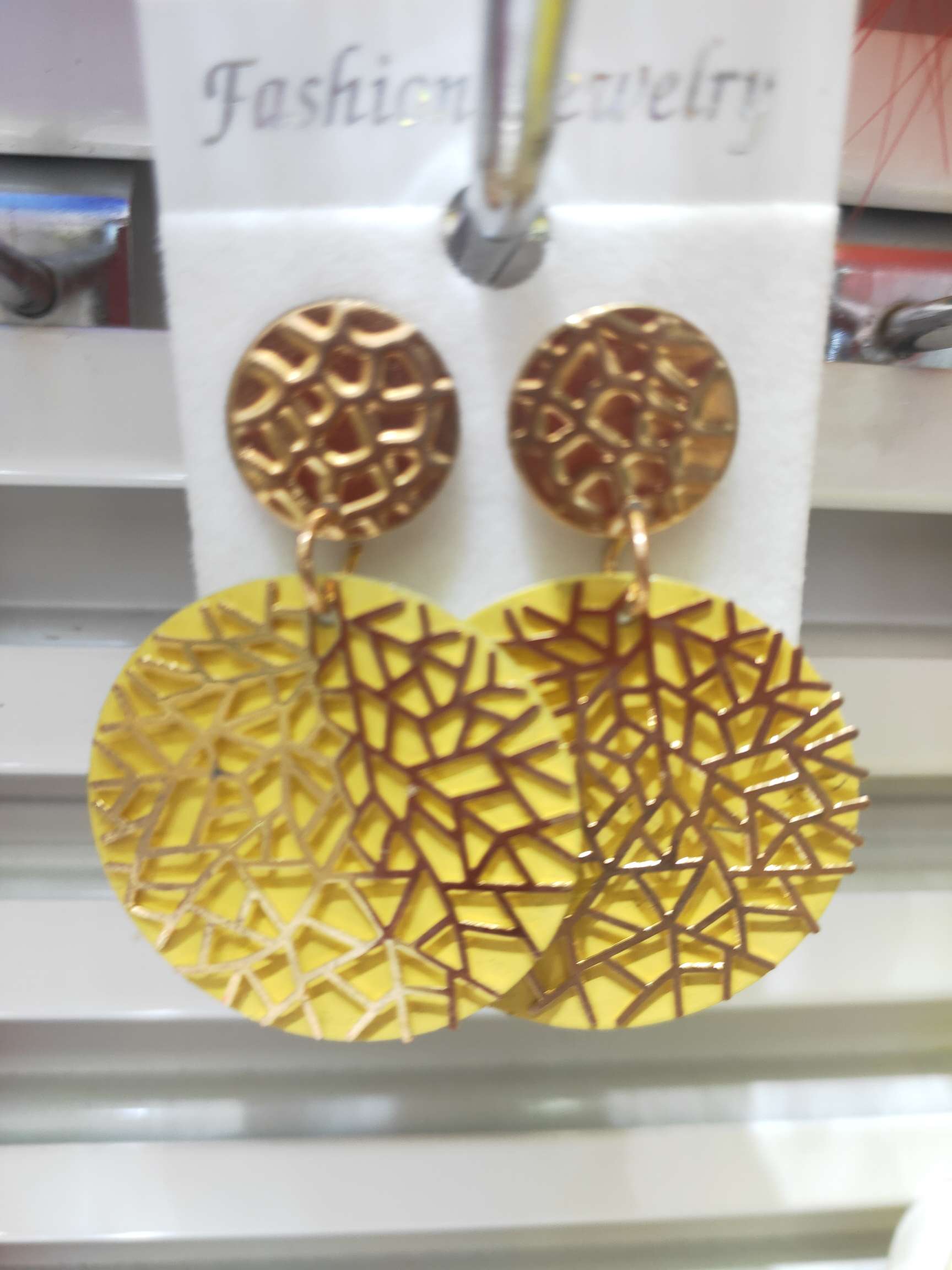 Spray-painted maiden spirit earrings with yellow rattan leaf thumbnail