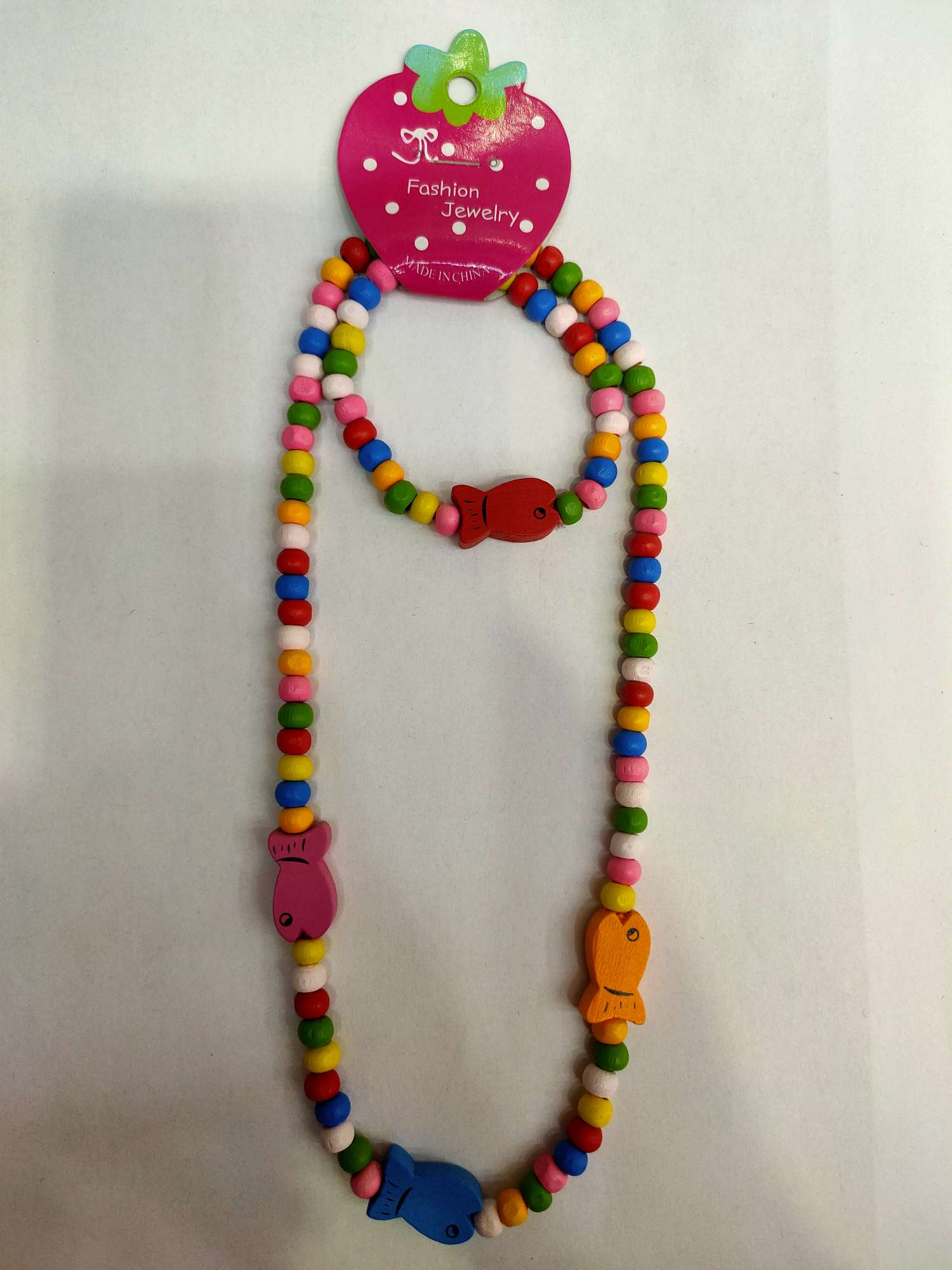 Pure fish new sweet style children's wooden bead bracelet necklace set colorful wooden products thumbnail