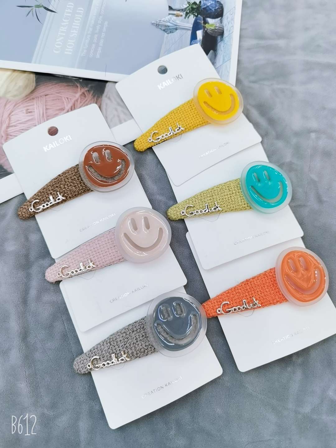 Web celebrity hairpin female Korean linen clip headpiece lovely acrylic smiling face girl side bangs clip bb clip ins hair clip elegant side clip thumbnail