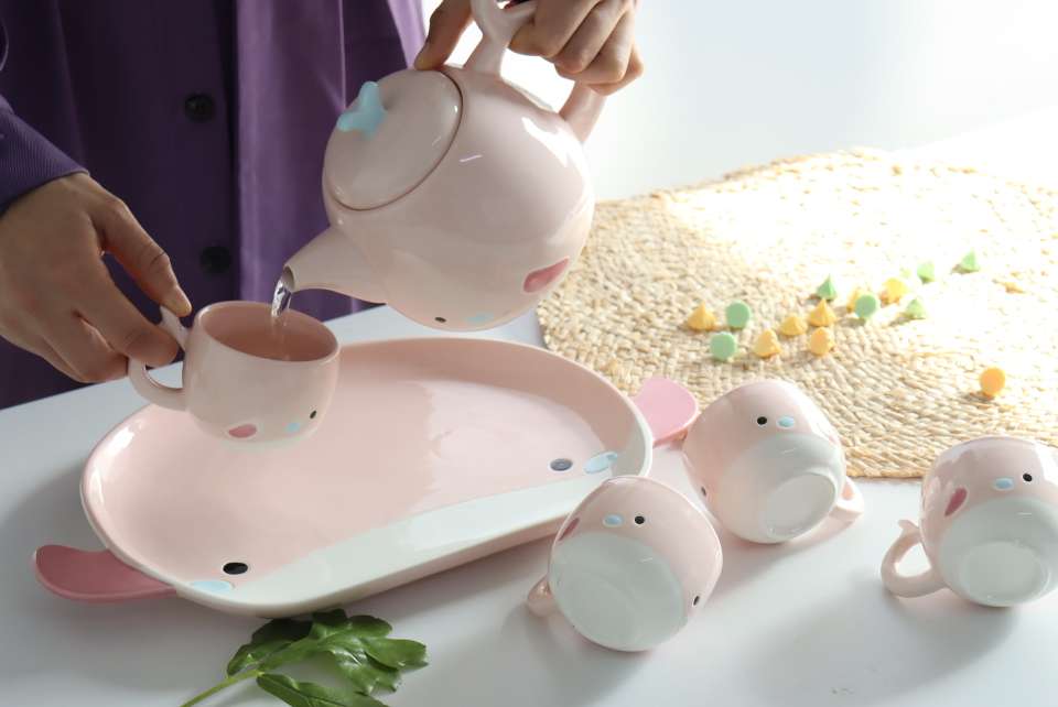 New cute ceramic tea set with handle tray, household cold water kettle set, customizable LOGO Item Picture