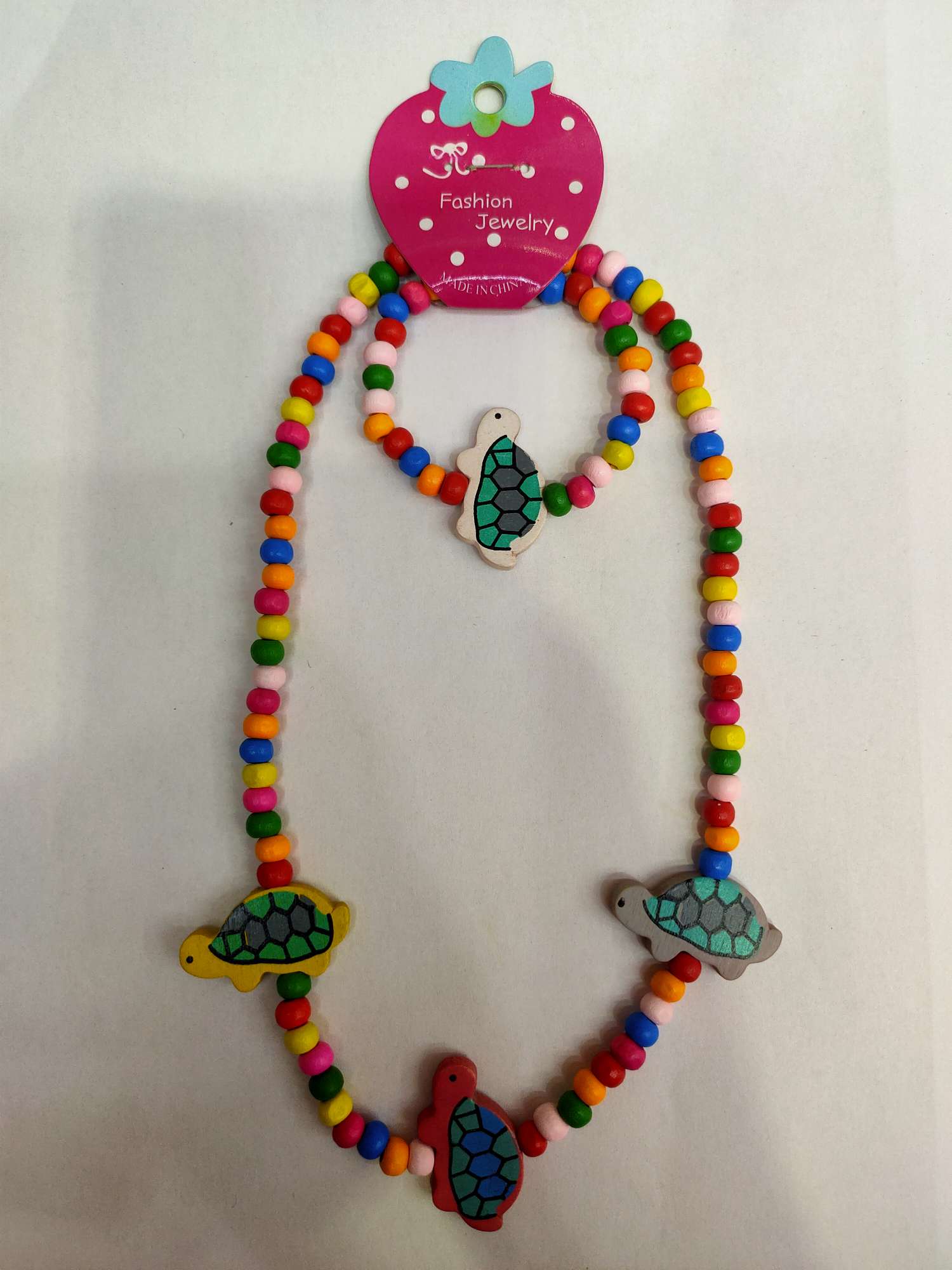 Pure Turtle new sweet style children's wooden bead bracelet necklace set chain colorful wood products thumbnail