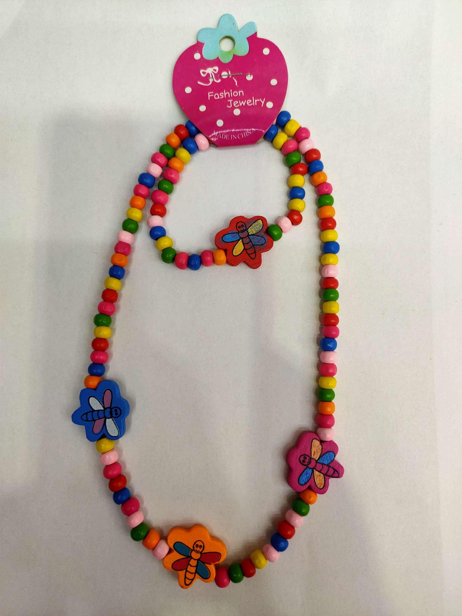 Pure Bees new sweet style children's wooden bracelet necklace set colorful wooden products