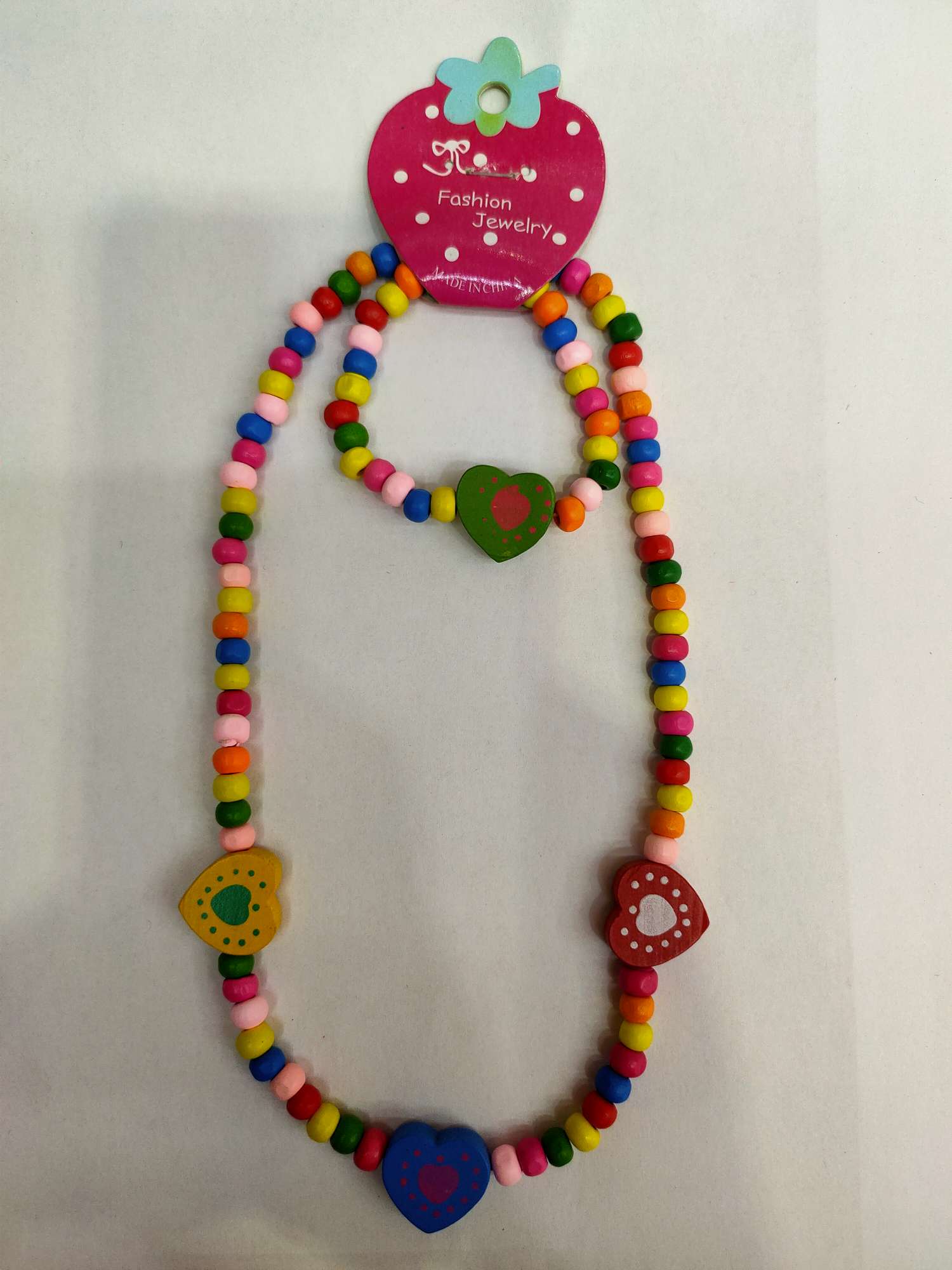 Pure heart love new sweet style children's wooden bead bracelet necklace set colorful wooden products