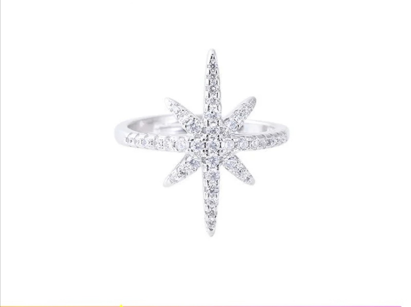 European and American luxury brand micro-inlaid zircon cross-shaped star ring index finger ring, personalized and versatile, factory direct sales details Picture