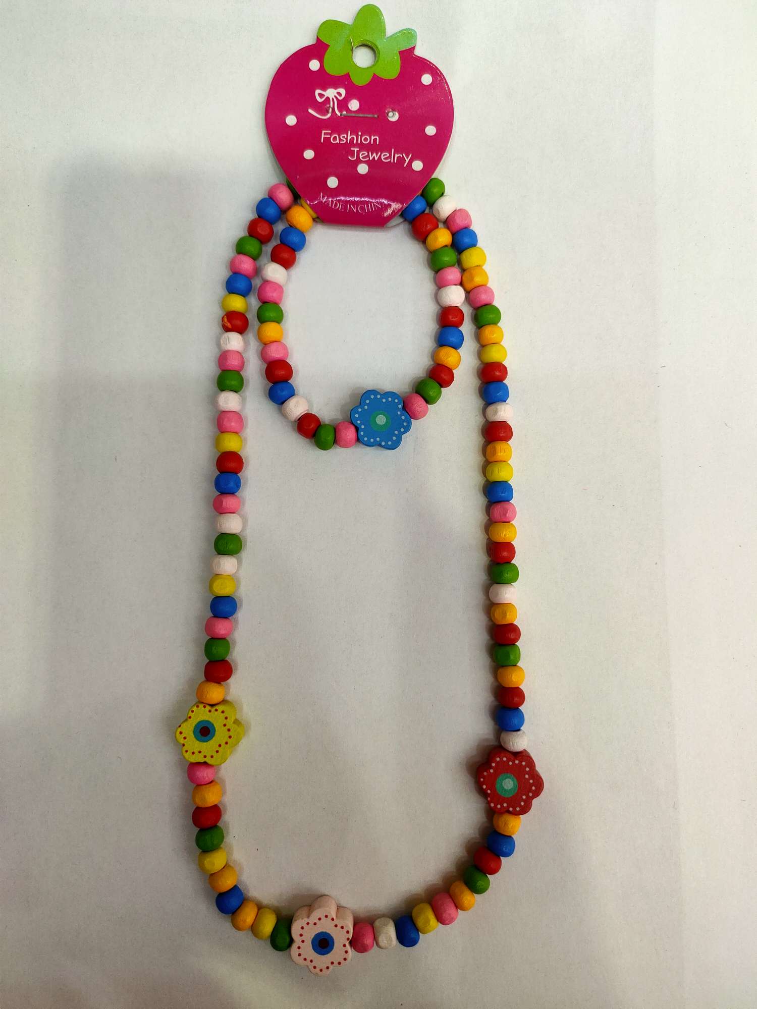 Pure little plum blossom new sweet style children's wooden bead bracelet necklace set colorful wooden products thumbnail