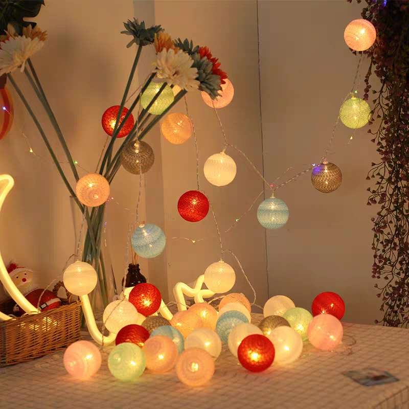 led color light strings, popular cotton thread ball battery lights, girlish bedroom decoration, dormitory decoration, creative hanging lights Specification image